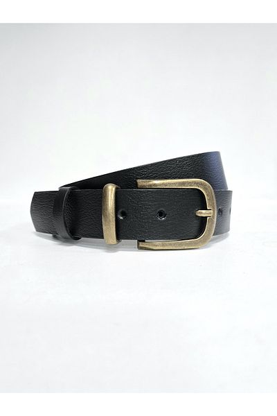 Kemerix 100% Genuine Leather Antique Finish Buckle 3.2 cm Black-Tan-Bitter Brown 3-Piece Belt Set