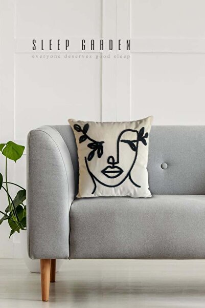 Sleep Garden Kadın Yüzü Siyah Punch Kırlent 45x45