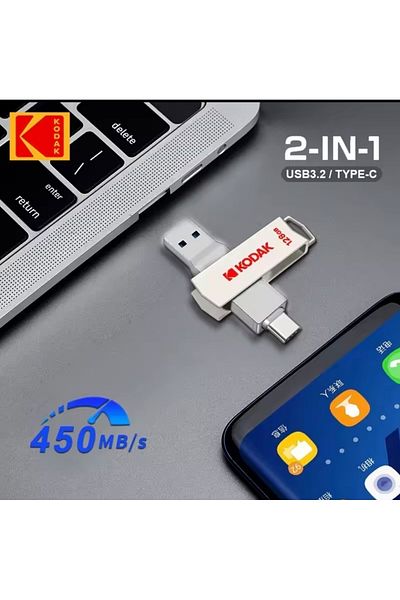 Kodak X203 - سرعة عالية 450 ميجا بايت في الثانية مع إدخال 128 جيجا بايت من النوع C وUSB 3.2 مناسب لجميع الأجهزة لجهاز iPhone 15/16