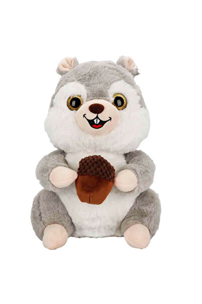Puffy Friends Meşe Palamudu Tutan Sincap Peluş 30 cm - Gri