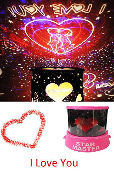 Genel Markalar Gece Lambası (Love You) Renkli Kalpli Gökyüzü Projeksiyon Gece...