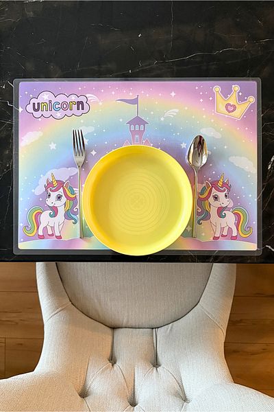 The Grade Set de 2 farfurii pentru copii Unicorn pentru copii, rezistente la apa (42X28 CM)