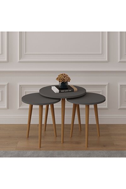 asratrend 3’lü YUVARLAK ZİGON SEHPA AHŞAP AYAKLI