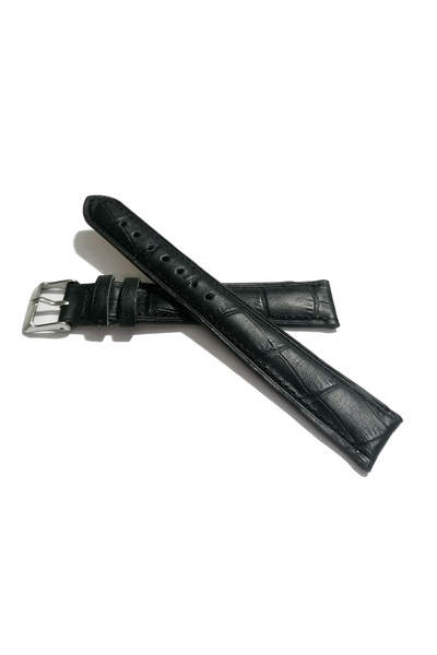 FADO Hertürlü &Saate uygun Siyah  Dikişli  croko  Hakiki Dana derisi  18 mm  ...