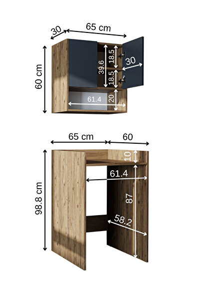 ROOMART Çamaşır-kurutma Makinesi Dolabı+ Üst Dolabı, Banyo Dolabı 65 cm
