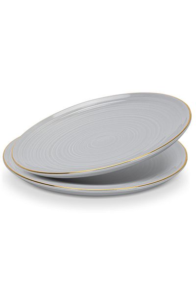 Fissman 2-Piece Dinner Plate 21cm Porcelain Plate Firmina Golden Rim Lead-Free & Food-Safe, Gray