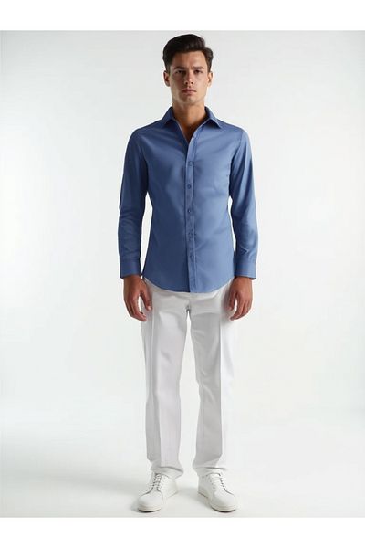 Todth 2 Pack Easy-Iron Four Seasons Modern Fit Soft Texture White and Indigo Plain Shirts