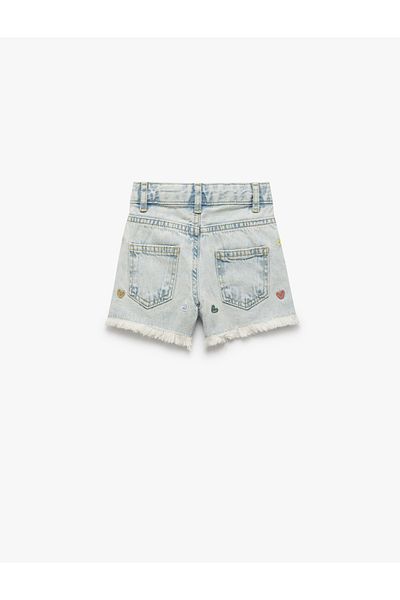 Koton Pantaloni scurți din denim cu buzunar, cu broderie inimă din bumbac
