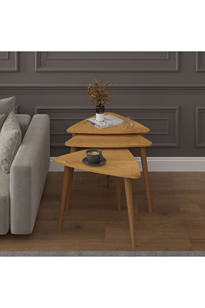 asratrend 3’lü ÜÇGEN ZİGON SEHPA AHŞAP AYAKLI