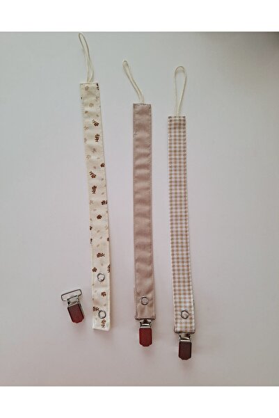BERLİNA DOLLS Emzik Askı seti 3'lü-Emzik Zinciri 3lü set-Krem-Bej tonları