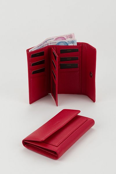 Fossil Boxed Genuine Leather Red Medium Size Multi-Eye Women's Hand Portfolio Card Holder Wallet