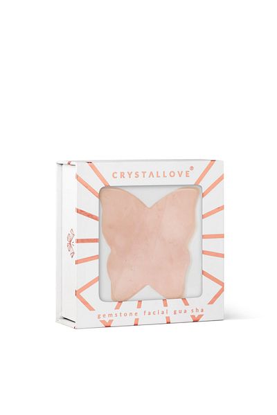 CRYSTAL LOVE CRYSTALLOVE Cuarț trandafir Masaj facial în formă de fluture Gua Sha 1 szt.