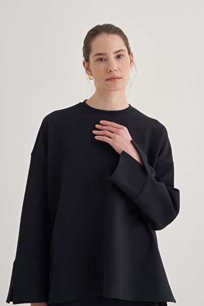 EBU Prive Bluză de damă Steel din material subțire cu mâneci cu detaliu, albastru închis