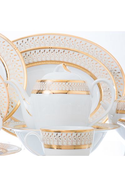Hi-Text Yamasen Japanese Gold Plated Porcelain Dinner Set 95 Piece - 12 Person