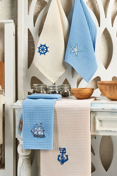 Denia Home Textile مجموعة من 6 مناشف مطبخ مطرزة من القطن بنسبة 100% |   قماش للتجفيف 40X60