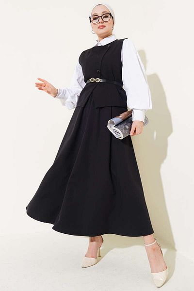 Maystore Double Suit with Cross Button Vest and Skirt
