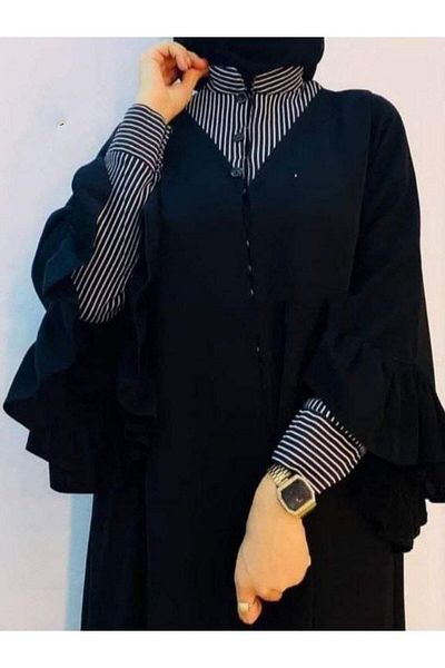 963 Tarz Striped Sleeve and Neckline Dress