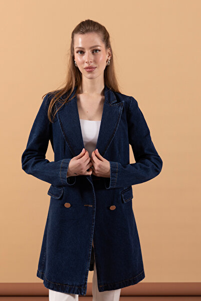 Stilife Синя джинсова куртка з чотирма ґудзиками