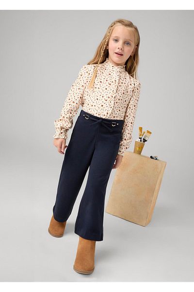 MAYORAL Girl's Wide Leg Linen Trousers Navy Blue 4549