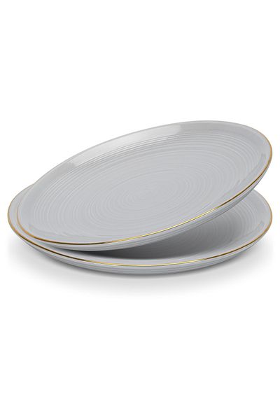 Fissman 2-Piece Dinner Plate 26cm Porcelain Plate Firmina Golden Rim Lead-Free & Food-Safe, Gray