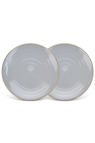 Fissman 2-Piece Dinner Plate 26cm Porcelain Plate Firmina Golden Rim Lead-Free & Food-Safe, Gray