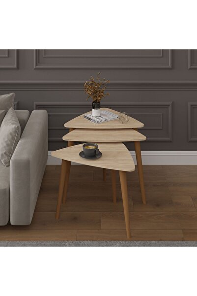 asratrend 3’lü ÜÇGEN ZİGON SEHPA AHŞAP AYAKLI