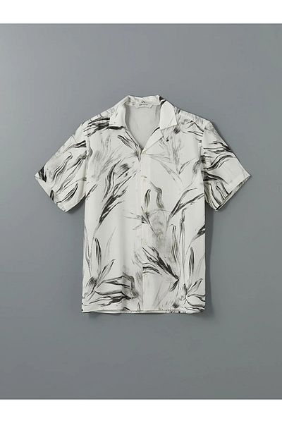 LC Waikiki Vision Beige Regular Fit Short Sleeve Print Viscose Men's Shirt