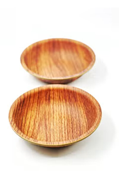 Generic Plastic Round Deep Plate Wooden Color 15.5 CM 2 Pcs Set