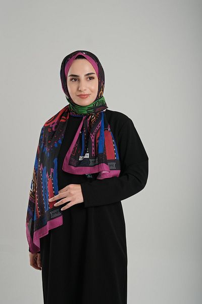 Giverny Ethnic Digital Printed Wine Pattern Βαμβακερό σάλι - Cut Fiber 202124 _08