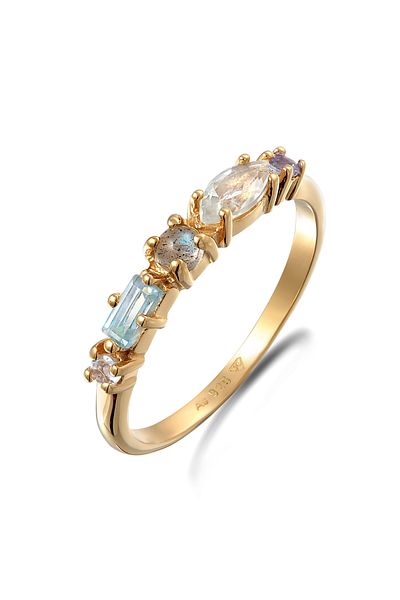 ELLI Ring Damen Memoire Classic mit Topas, Mondstein und Amethyst in 925 Sterling Silber vergoldet