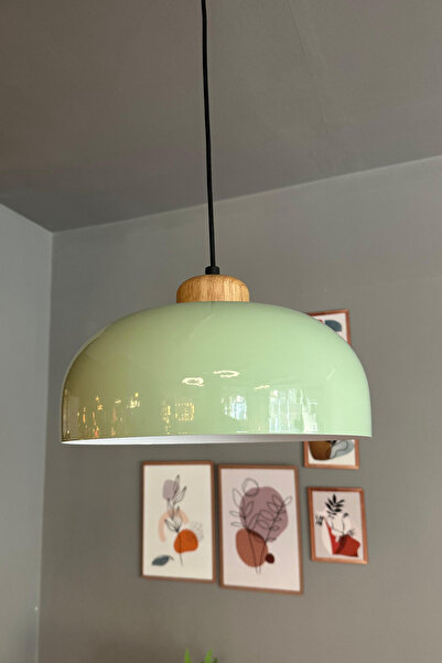 Bamyum Mint Rocha Metal Avize Geniş Ahşap Başlık Salon Masaüstü Mutfak Otel T...