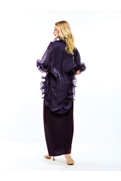 House of Moda By Styli Plain Belted Maxi Dress with Detachable Ruffle Shrug
