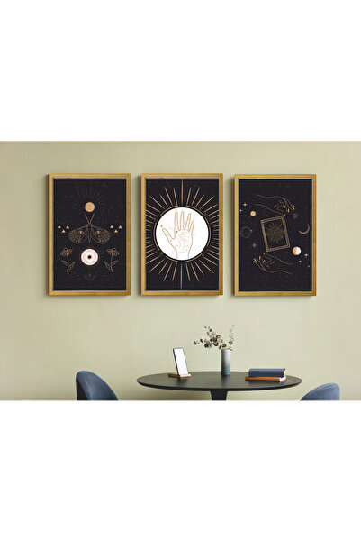 Hayat Poster Set de masă MDF cu aspect cadru din 3 piese astrologie stele sem...