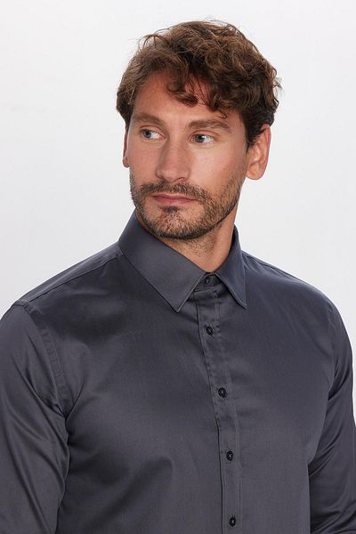 Tudors Slim Fit Μακρυμάνικο 100% Cotton Satin Premium ανδρικό καπνιστό πουκάμισο