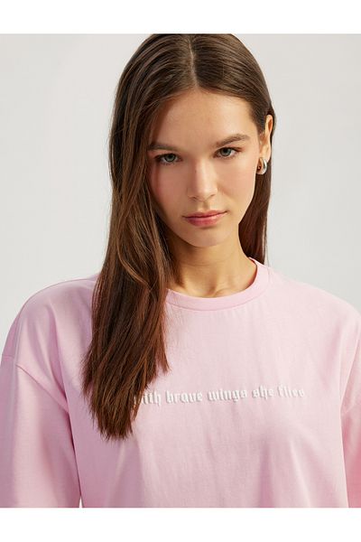 Koton Back Printed Short Sleeve Cotton Crew Neck T-Shirt