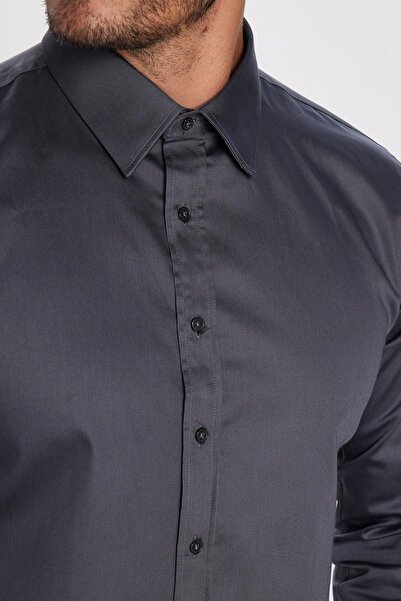 Tudors Slım Fıt Uzun Kollu %100 Koton Saten Premium Erkek Füme Gömlek