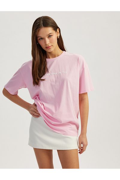 Koton Back Printed Short Sleeve Cotton Crew Neck T-Shirt