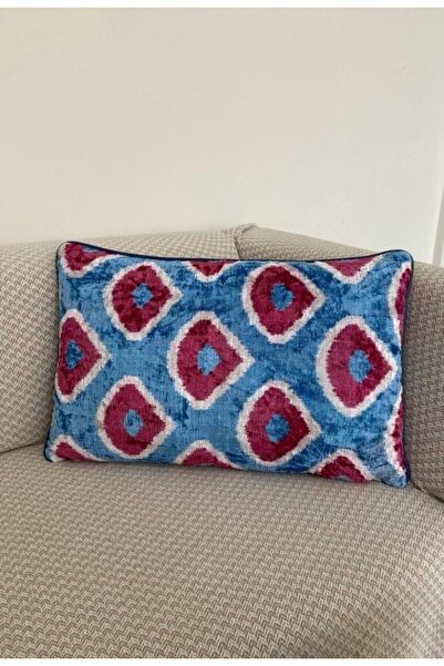DesignEv 40x60 cm  El Dokuma İkat Kadife Yastık Kılıfı, Yumuşak Kadife Yastık...