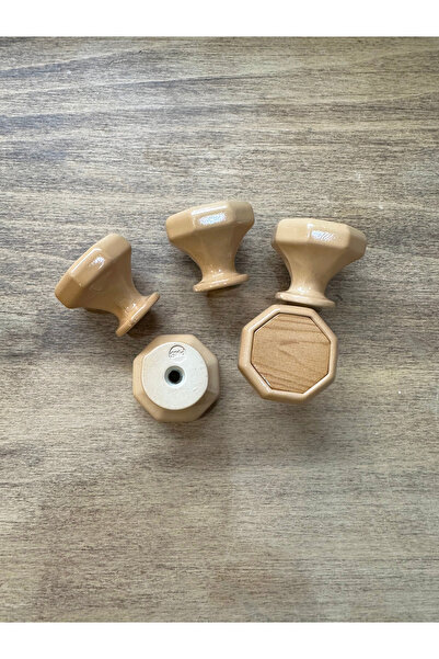 Karan Porselen Düğme Ahşap görünümlü dolap, çekmece, mutfak kulbu (5 ADET) Sert plastik