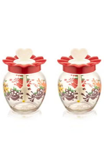 Qlüx Glass Sugar Bowl with Spoon 2 Pcs Set