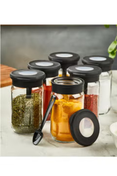 Generic Glass Containers with Lid and Plastic Spoon 6 Pcs Set