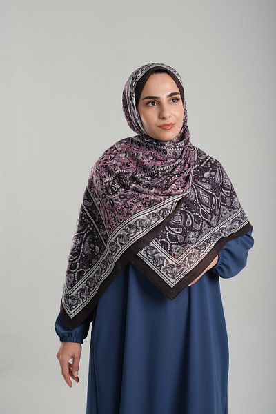 Giverny Ethnic καφέ μοτίβο βαμβακερό σάλι - Ψηφιακή εκτύπωση, κομμένες ίνες 202123 _14
