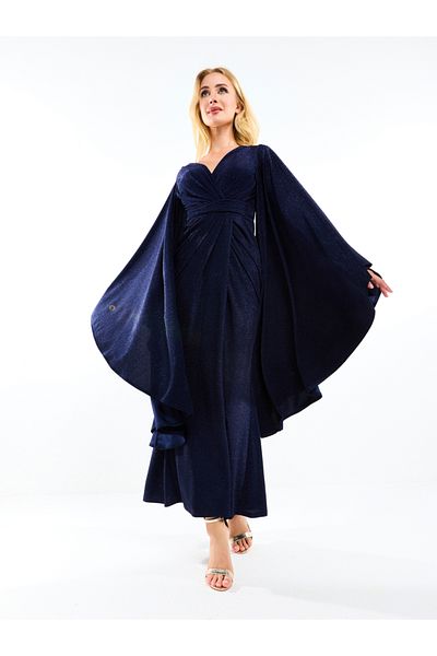 House of Moda By Styli Shimmered Look Extreme Flare Sleeves Maxi Dress