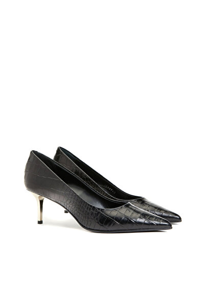 Network Siyah Deri Stiletto