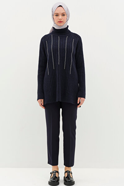Tuğba Beli Lastikli Havuç Pantolon - Lacivert
