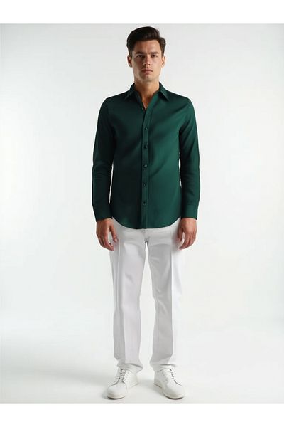 Todth 2 Pack Easy-Iron Four Seasons Modern Fit Soft Texture Blue and Green Plain Shirts