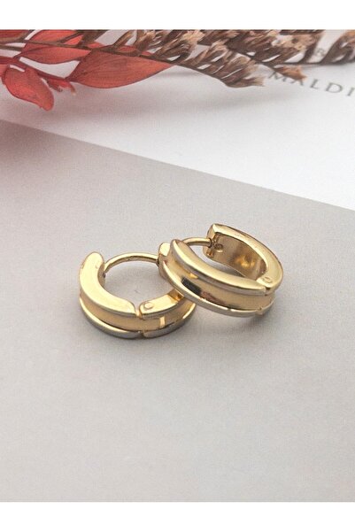 Siya Silver Gold Renk Minimal Çelik Halka Küpe-1,3 cm