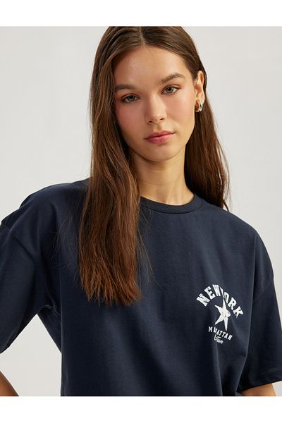 Koton Back College Printed Crew Neck Cotton Short Sleeve T-Shirt