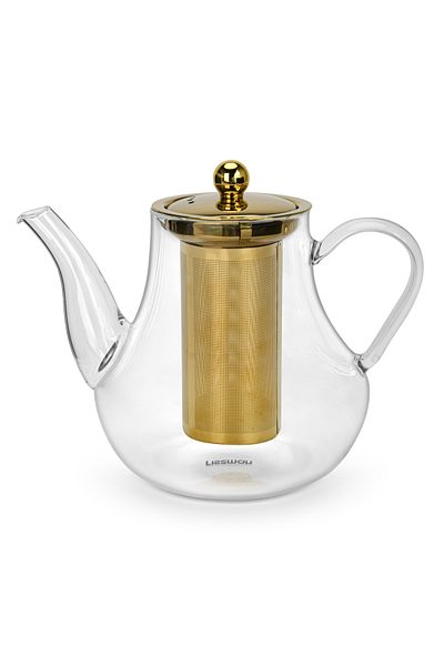 Fissman Glass Tea Pot with Stainless Steel Filter 1200mL, Borosilicate Glass Tea Pot Infuser