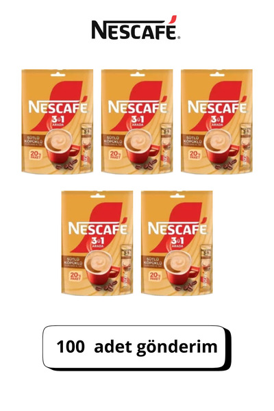 Nescafe Nescafé 3'ü 1 Arada Sütlü Köpüklü (TOP:100 ADET)